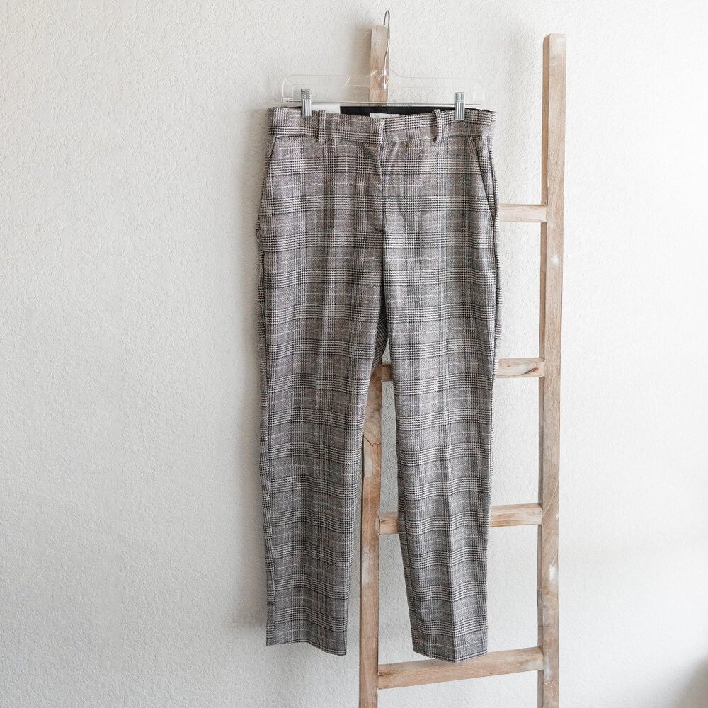 NWT H&M Women’s Size 14 Gray Beige Plaid Slacks Dress Pants Trousers Career - Picture 4 of 11